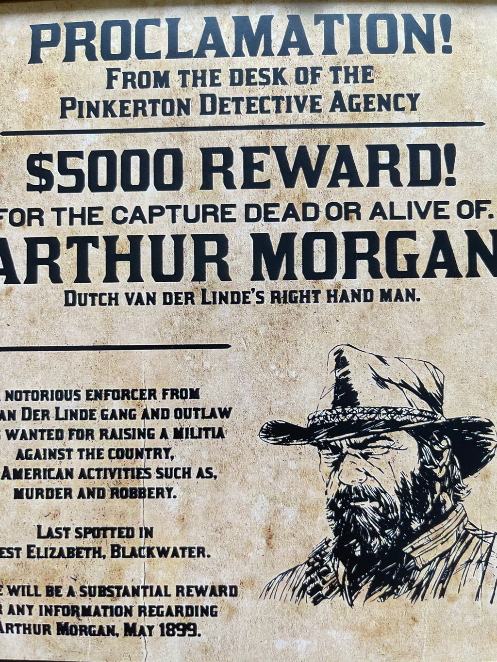 Arthur Morgan Wanted Poster Frame