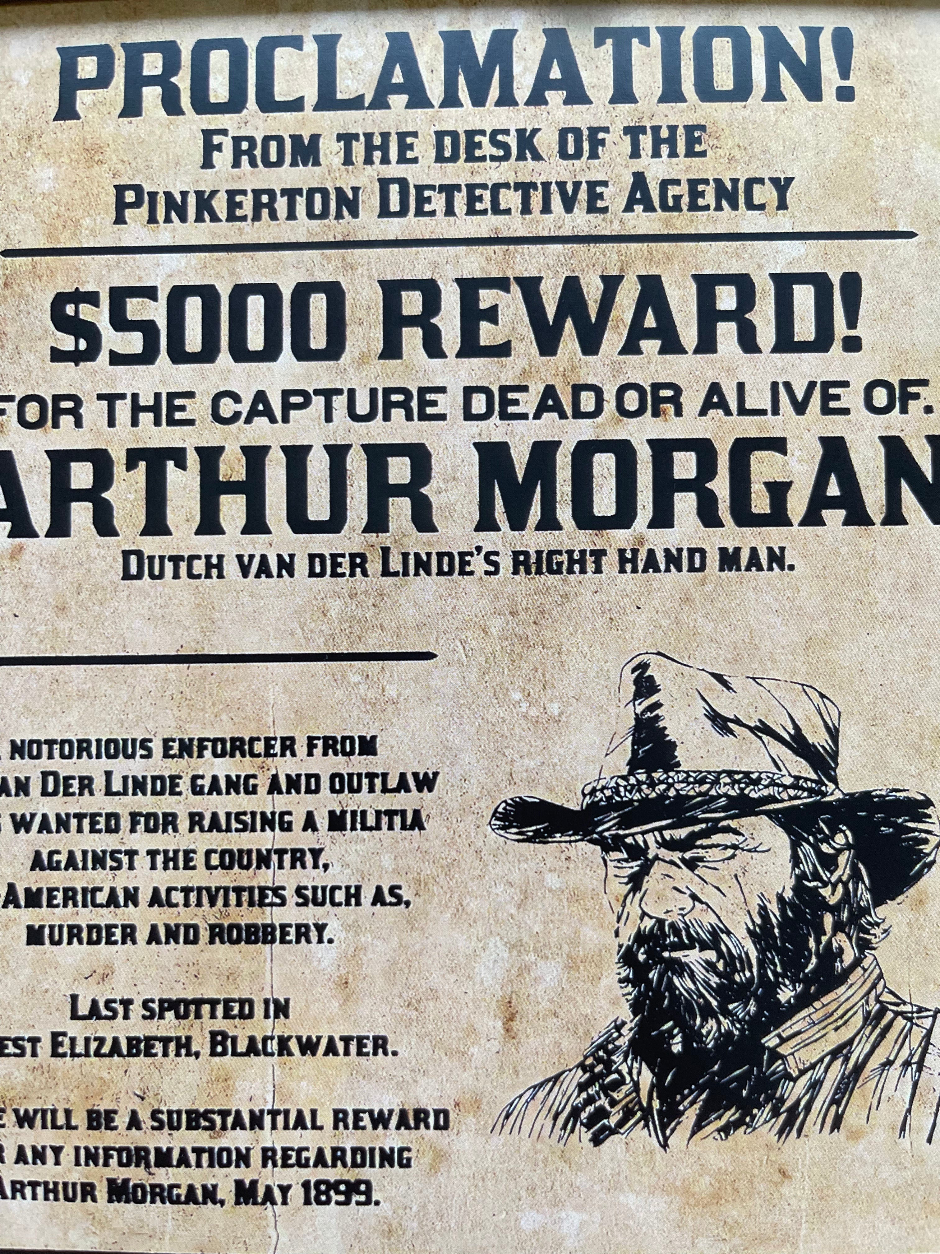 Arthur Morgan Wanted Poster Frame
