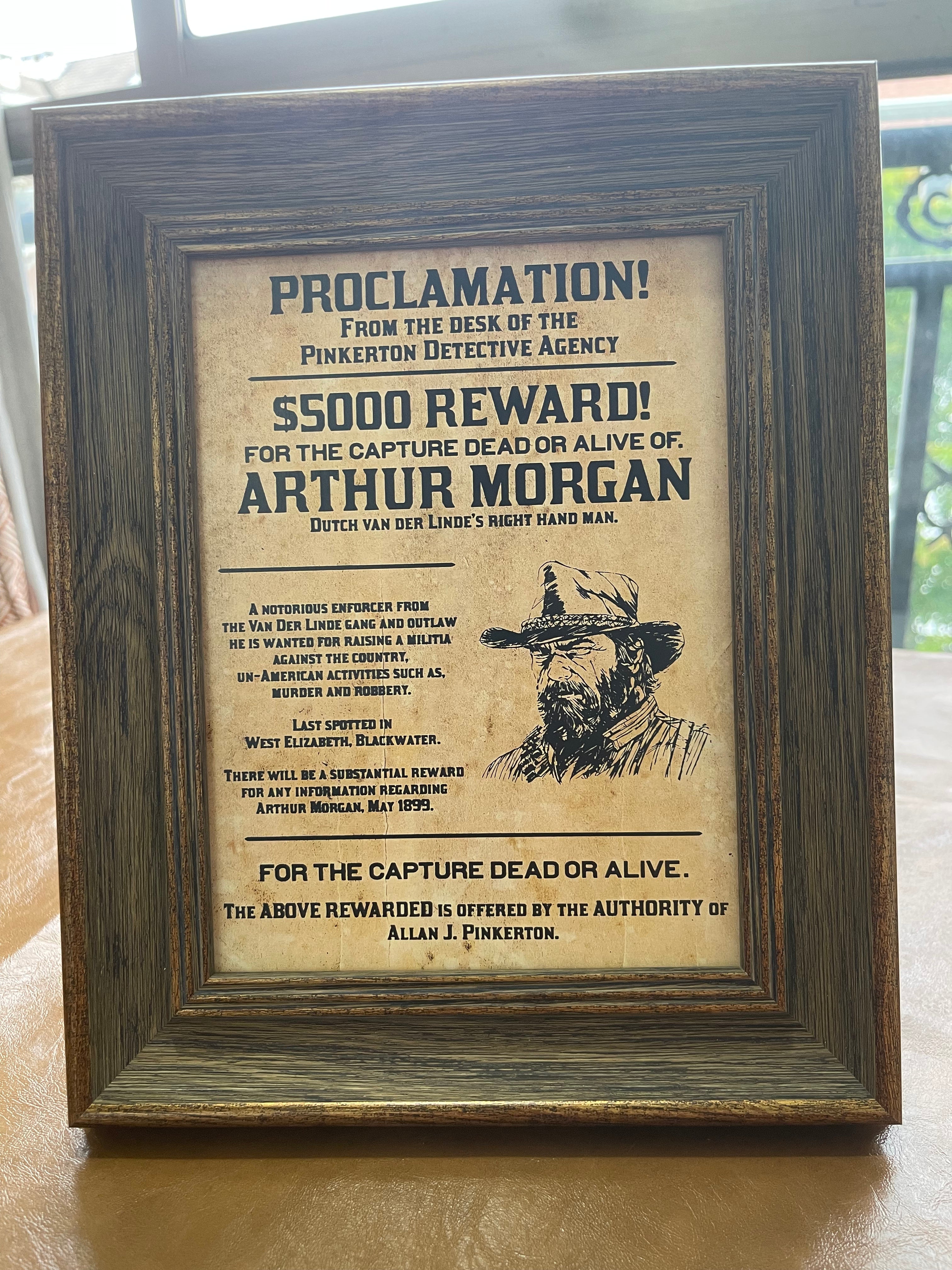 Arthur Morgan Wanted Poster Frame