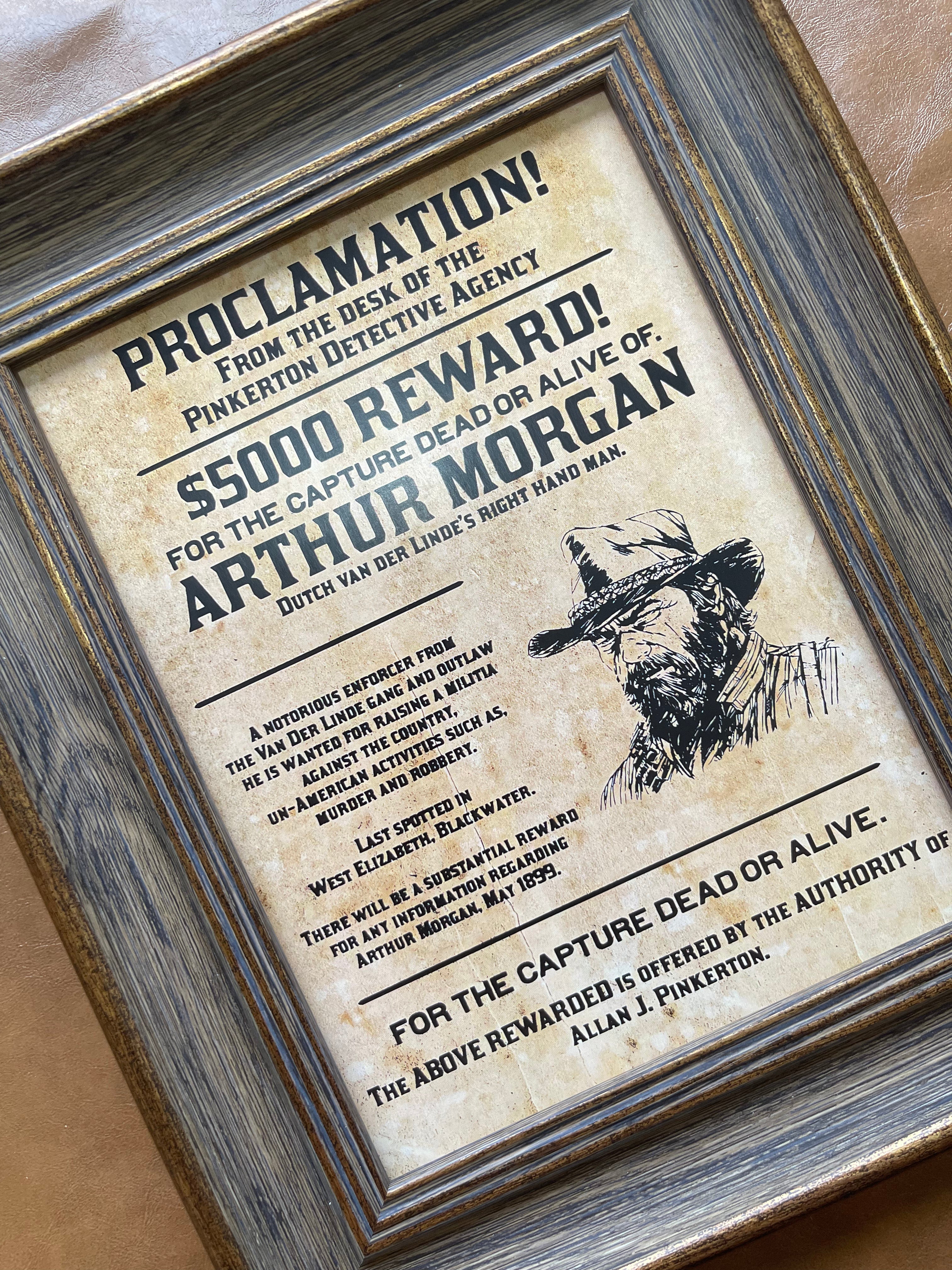 Arthur Morgan Wanted Poster Frame