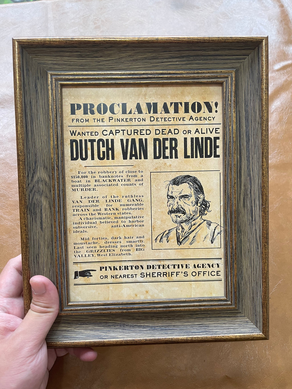 Dutch van der Linde Wanted Poster Frame