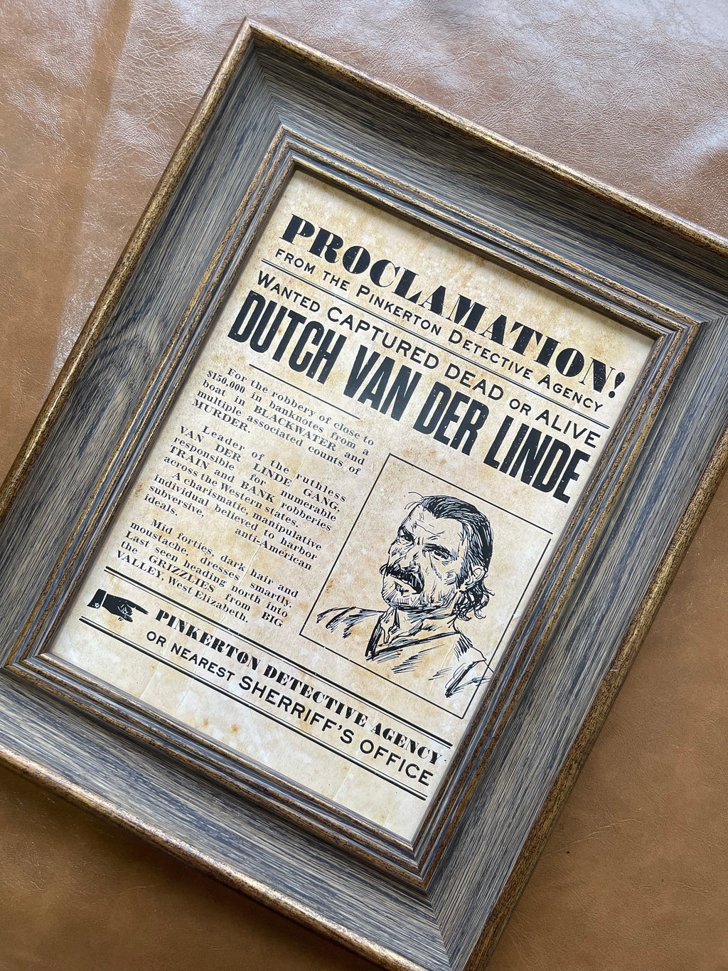 Dutch van der Linde Wanted Poster Frame