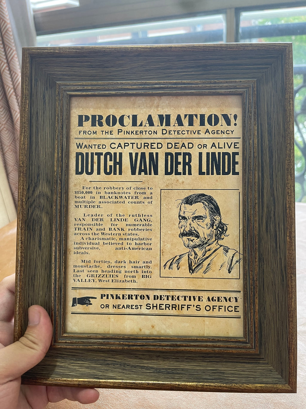 Dutch van der Linde Wanted Poster Frame
