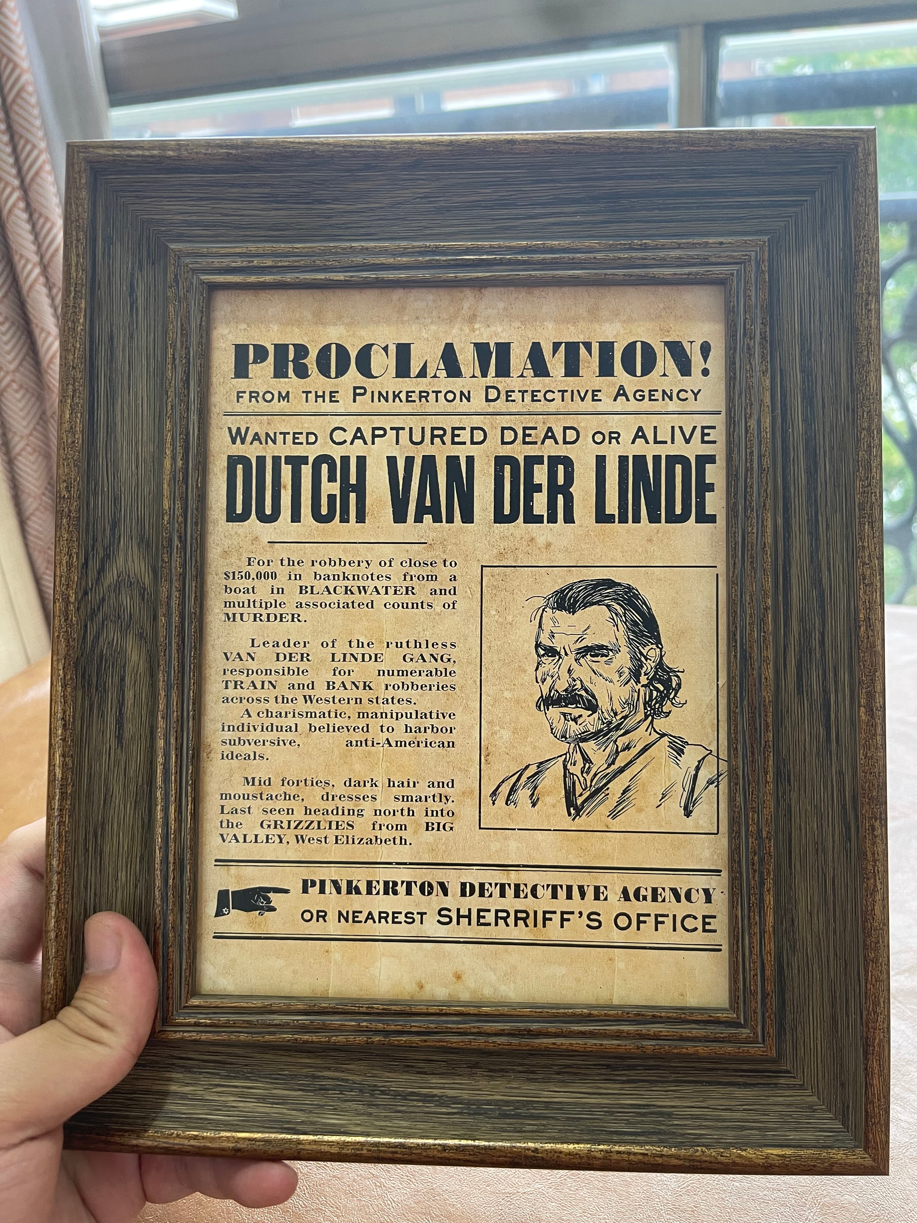 Dutch van der Linde Wanted Poster Frame