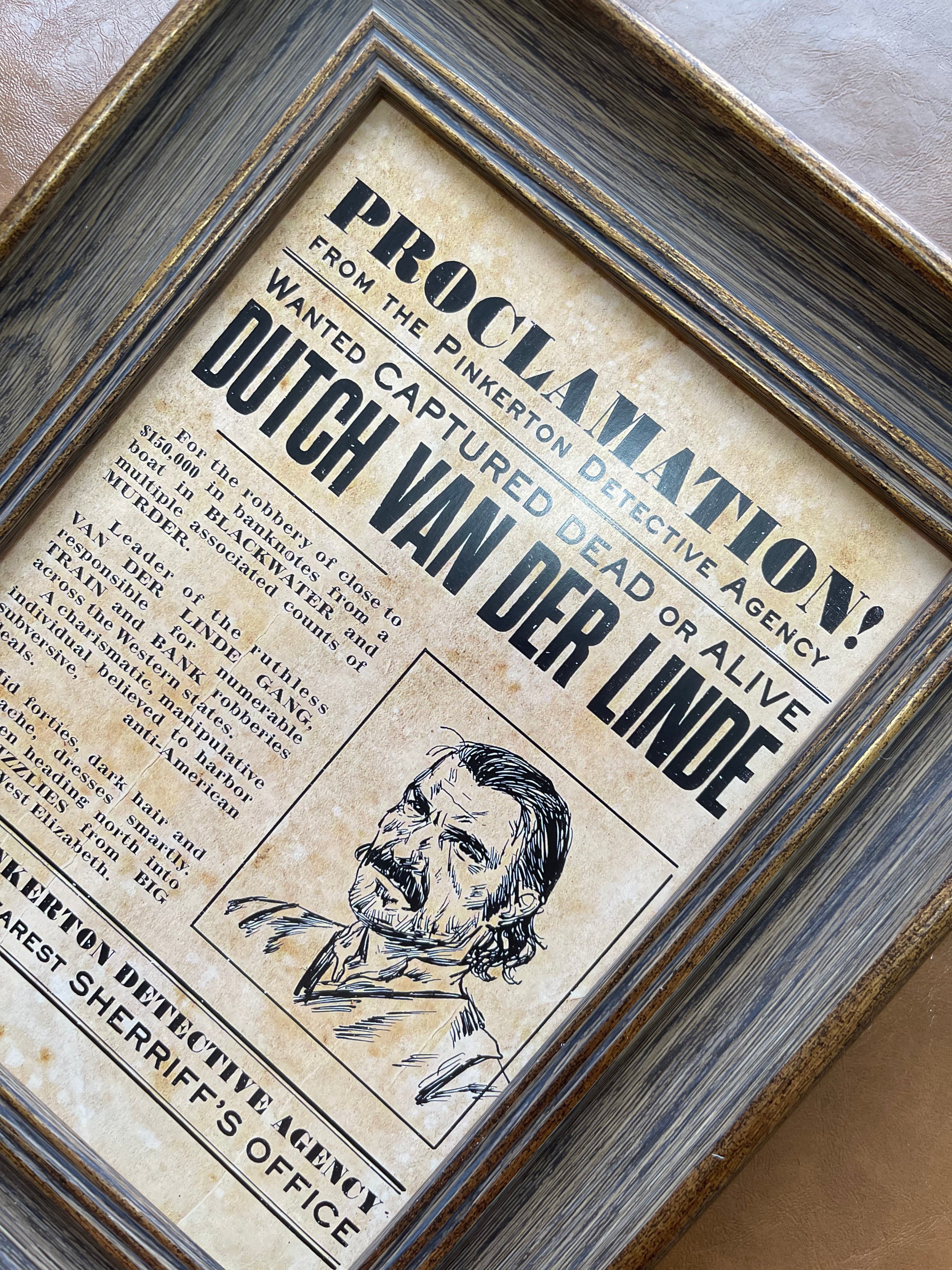 Dutch van der Linde Wanted Poster Frame