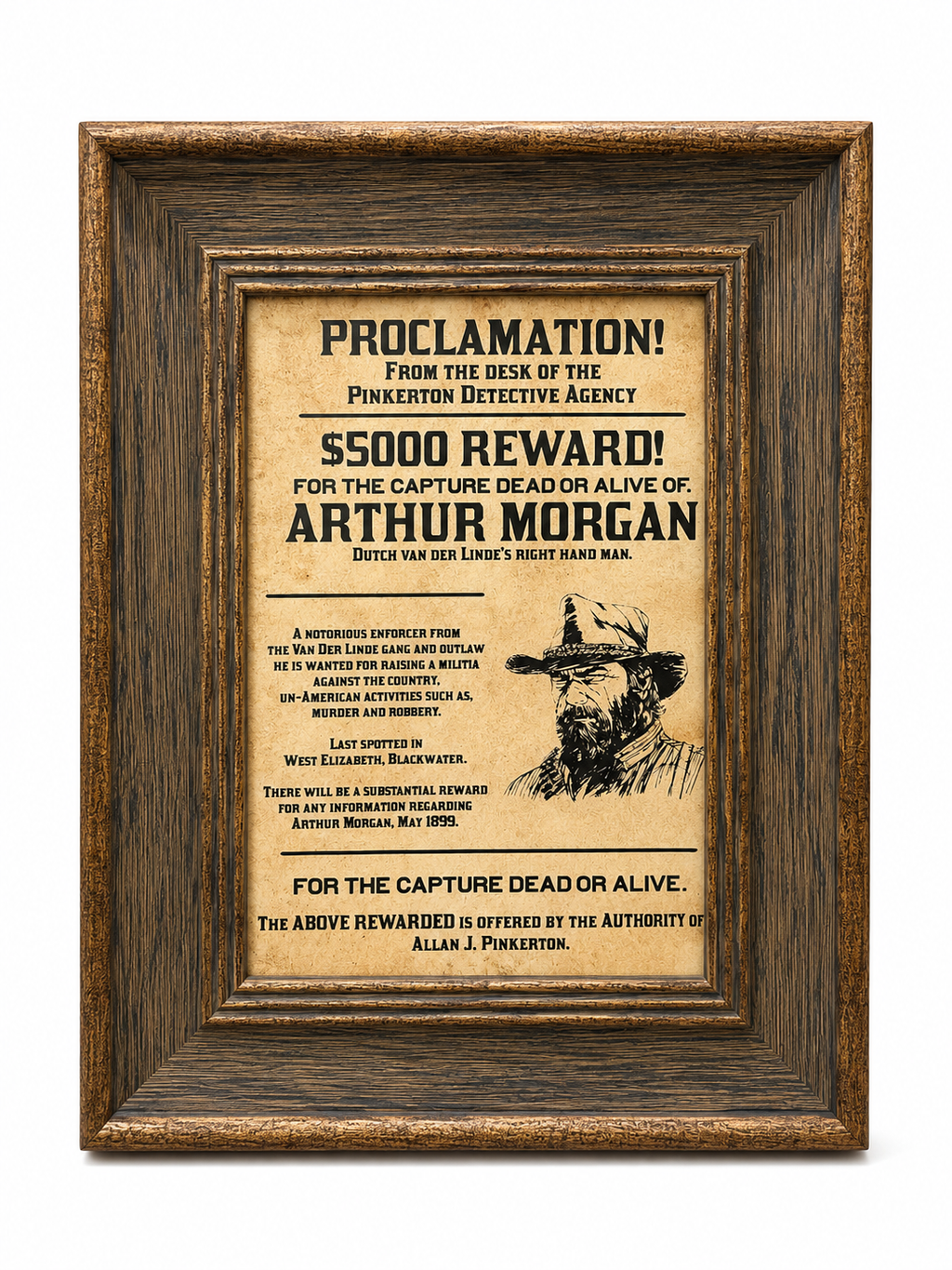 Arthur Morgan Wanted Poster Frame