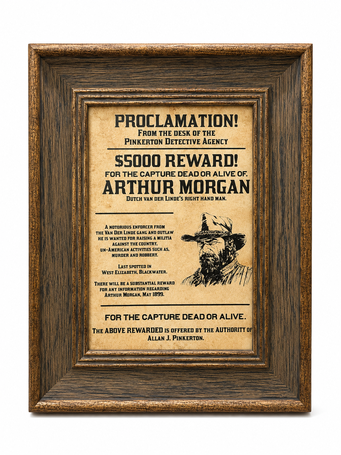 Arthur Morgan Wanted Poster Frame
