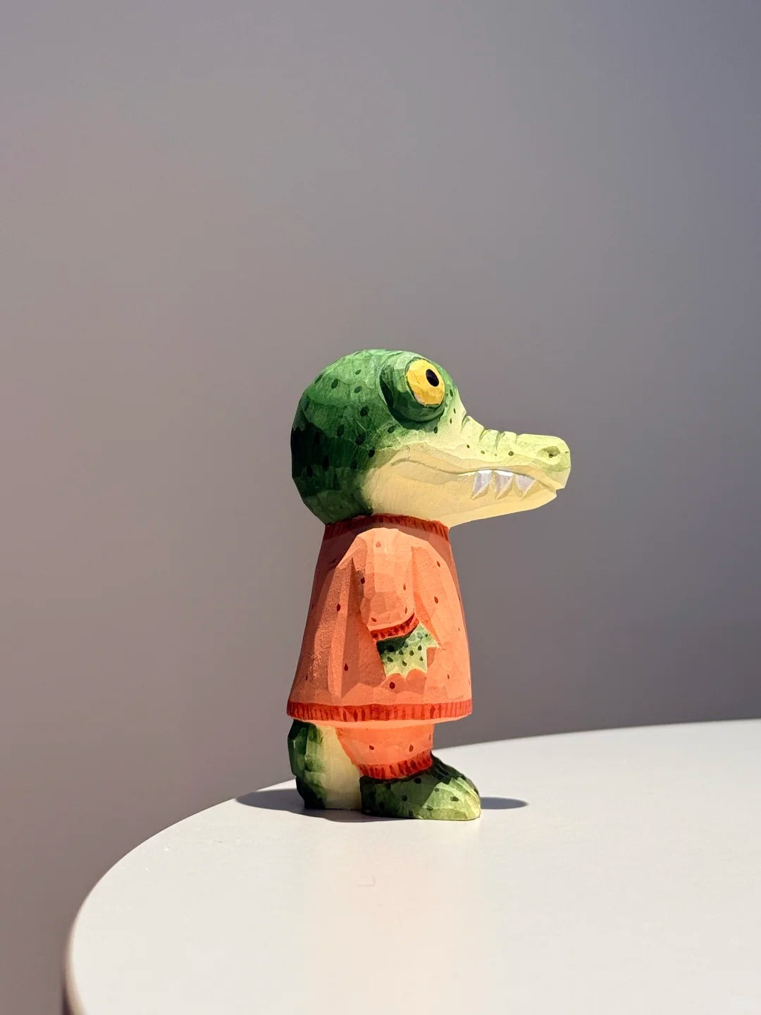 Hand-Carved Wooden Crocodile Figurine