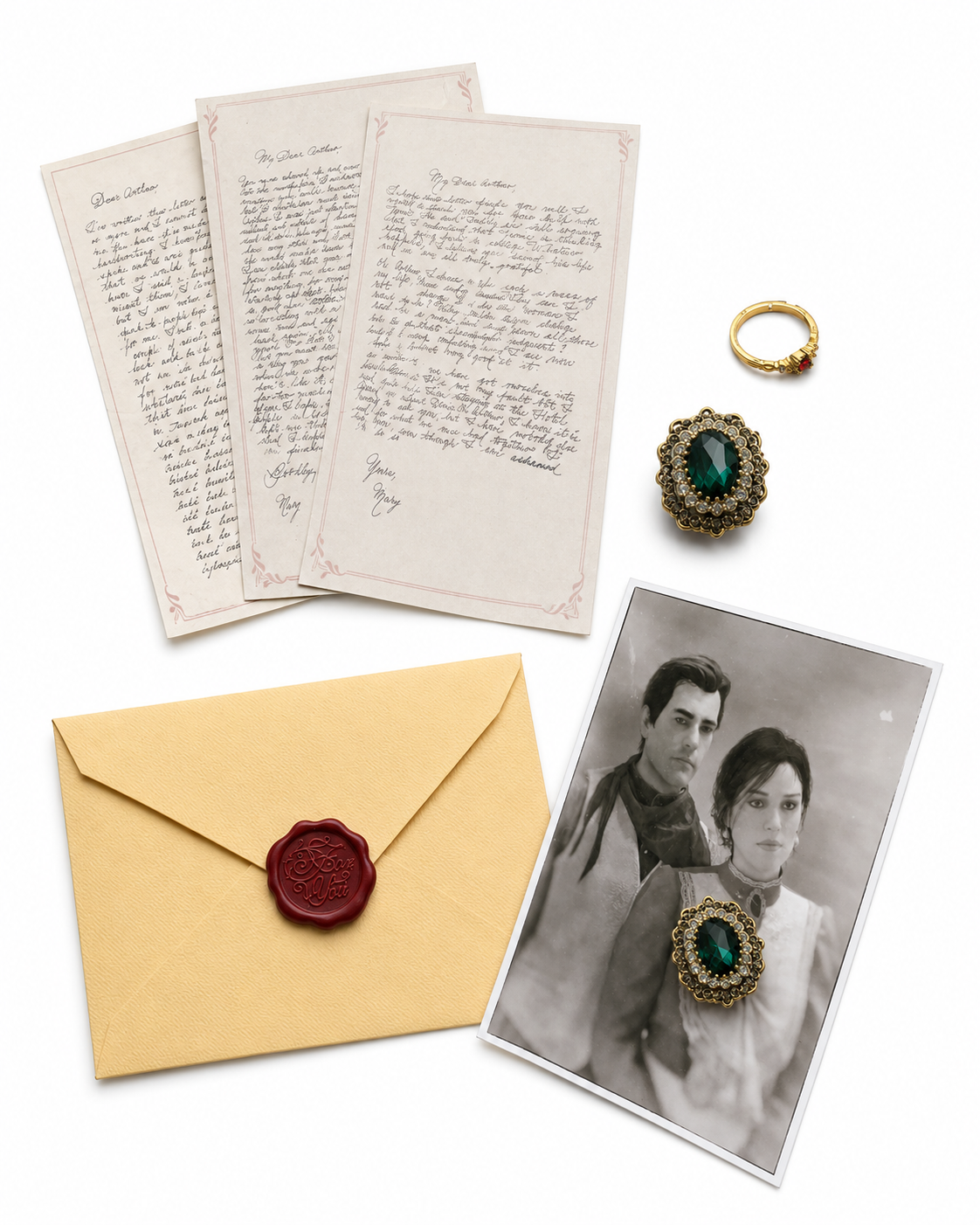 Mary’s Letter + Letter Envelope Brooch Ring